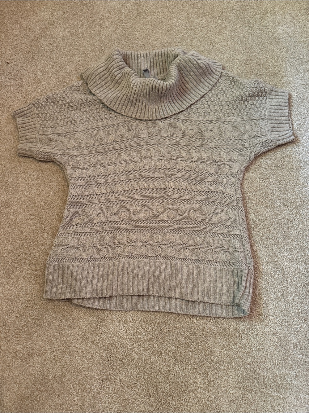 Caslon Taupe Cable Knit Short-Sleeve Cowlneck Sweater Size S